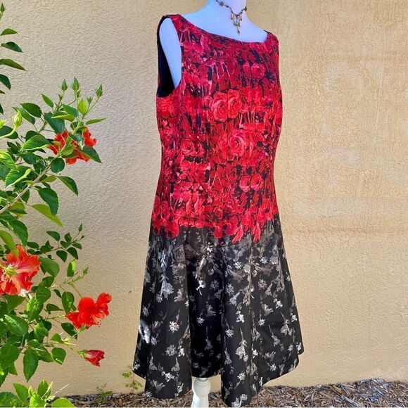 JULIAN TAYLOR SLEEVELESS RED & BLACK SWING SKIRT DRESS 14 NWT - Picture 3 of 16